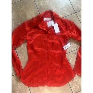 NWT $325 Equipment 0 Bailey Silk Blouse Top Fiery Red (Orange Red)